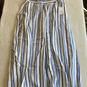 Target Skirt Womens A New Day Midi Pullon Linen/rayon Blue Striped Pockets Small